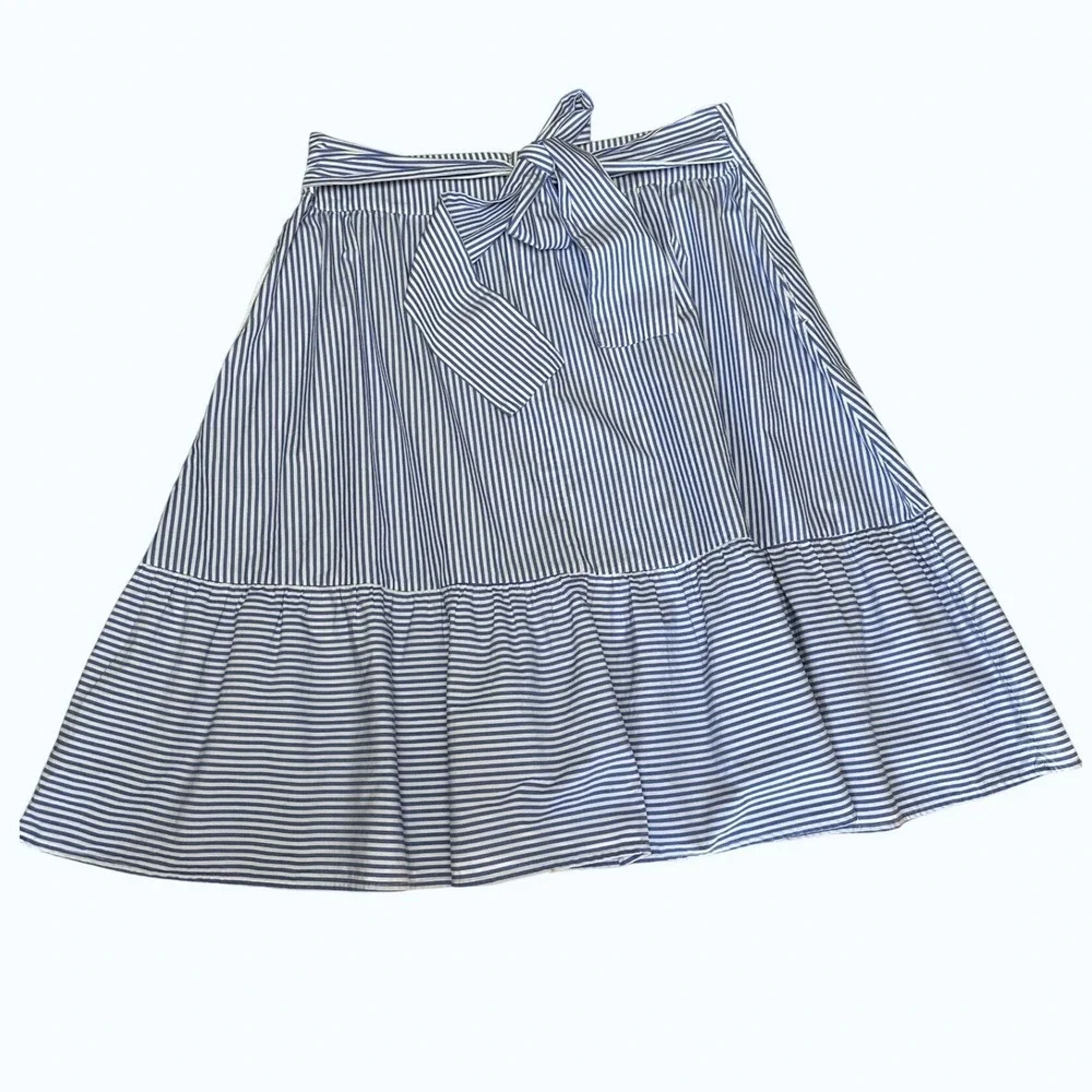 J. Crew Blue Striped Tiered Mini Skirt
